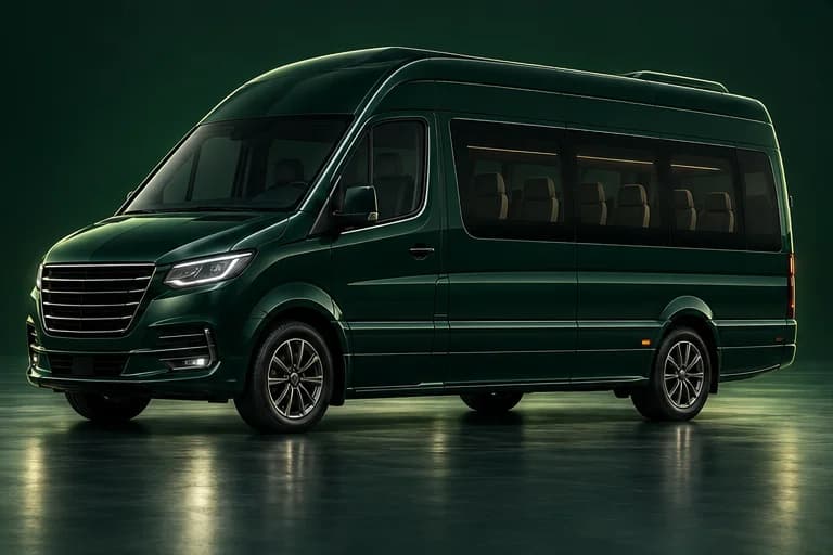 Illustrative luxury van in dark green