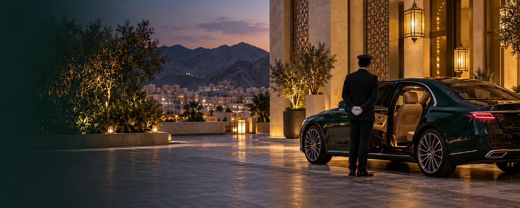 Executive car and chauffeur ready for an evening pickup in Makkah